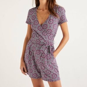 NEW Boden Caroline Jersey Romper in Navy Sun Tile 8P Petite Tie Waist